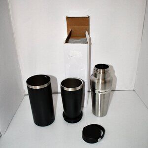 The Mass 2 in 1 Wide Mouth Water Bottle, 32 oz with 20 oz Tumbler, Black Stainle